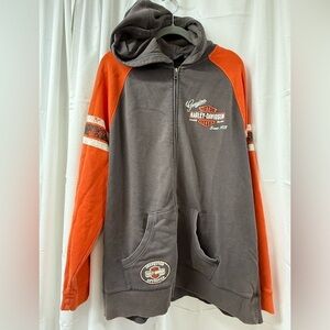 Harley-Davidson Charcoal and Orange Zip-Up Hoodie Size- XXL